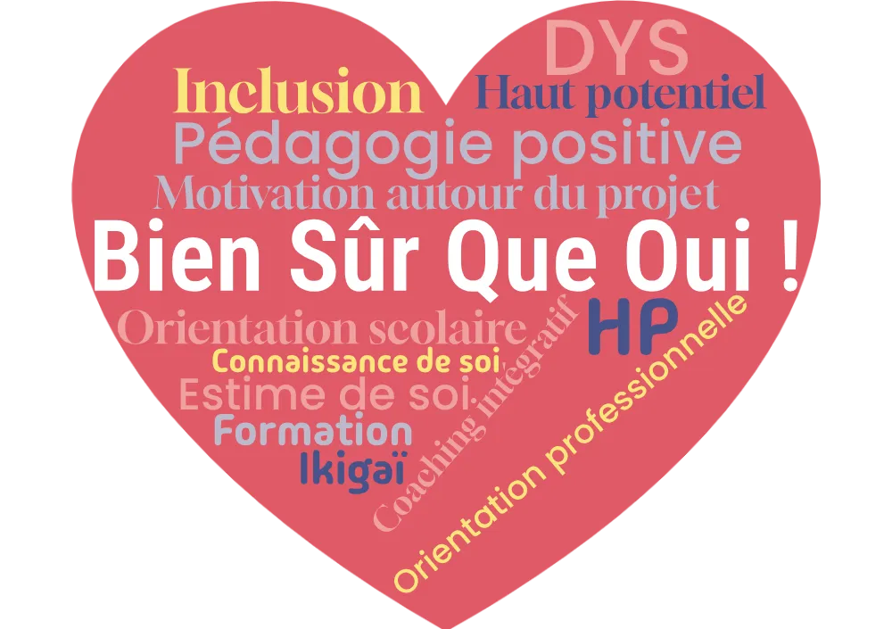 nuage de mots marie : Ikigaï  Orientation scolaire  Orientation professionnelle  Motivation autour du projet  DYS  Haut potentiel  Inclusion  Estime et connaissance de soi Formation Pédagogie positive… 